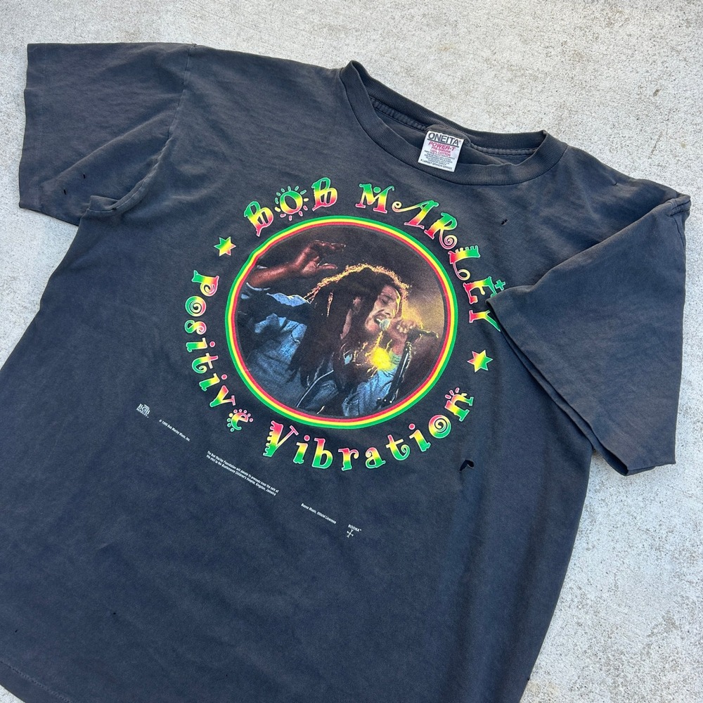Vintage Bob Marley Rap Tee XL Black 90s 1995 Positive Vibration Distressed Rare